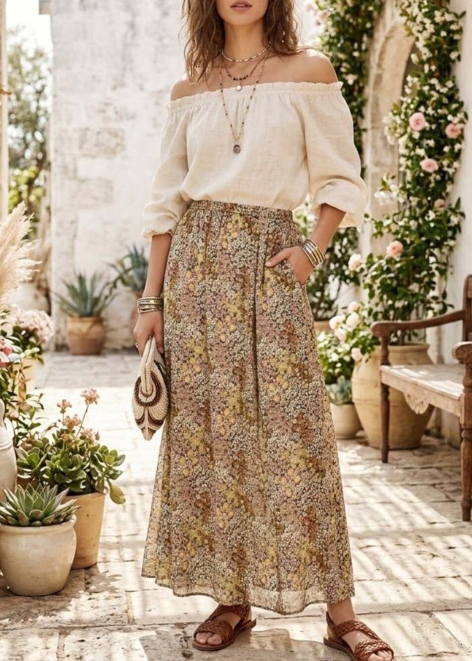 NWT Gerard Darel Studio Collection Flowy Floral Boho Cottage Chic Maxi Skirt